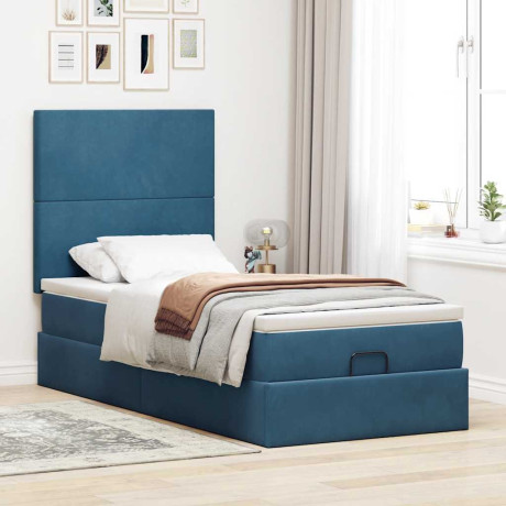 vidaXL Ottoman bed met matrassen 100x200cm fluweel donkerblauw afbeelding3 - 1