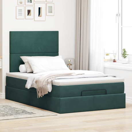 vidaXL Bedframe met matrassen 120x190cm fluweel donkergroen afbeelding3 - 1