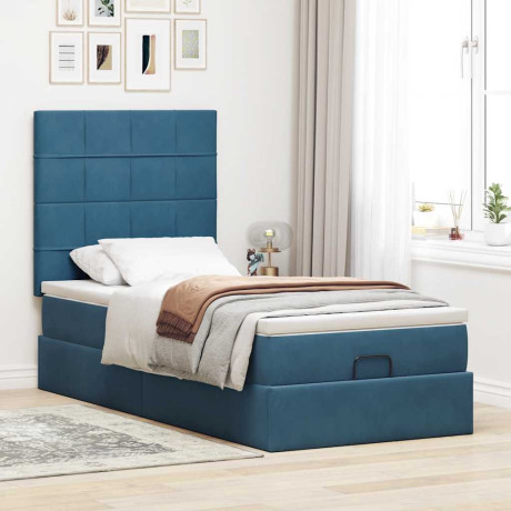 vidaXL Ottoman bed met matrassen 100x200cm fluweel donkerblauw afbeelding3 - 1