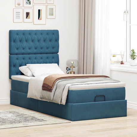 vidaXL Bedframe met matrassen 90x190cm fluweel donkerblauw afbeelding3 - 1
