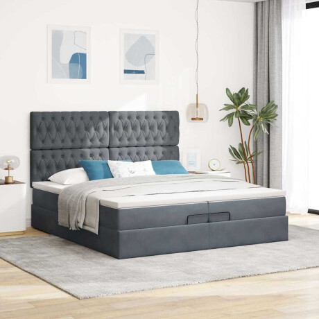 vidaXL Ottoman bed met matrassen 200x200cm fluweel donkergrijs afbeelding3 - 1