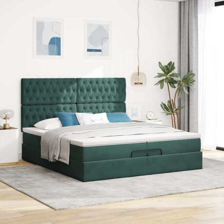 vidaXL Ottoman bed met matrassen 200x200cm fluweel donkergroen afbeelding3 - 1