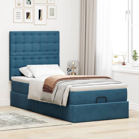 vidaXL Ottoman bed met matrassen 100x200cm fluweel donkerblauw afbeelding3 - 1