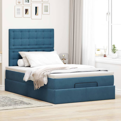 vidaXL Bedframe met matrassen 120x190cm fluweel donkerblauw afbeelding3 - 1