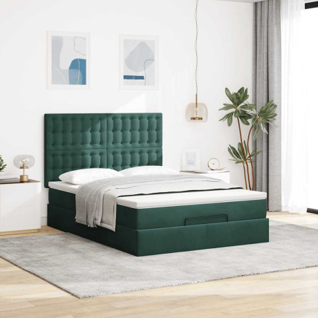 vidaXL Ottoman bed met matrassen 140x200cm fluweel donkergroen afbeelding3 - 1