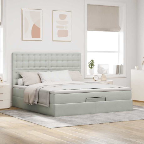 vidaXL Ottoman bed met matrassen 160x200cm fluweel lichtgrijs afbeelding3 - 1