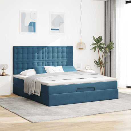 vidaXL Bedframe met matrassen 180x200cm fluweel donkerblauw afbeelding3 - 1