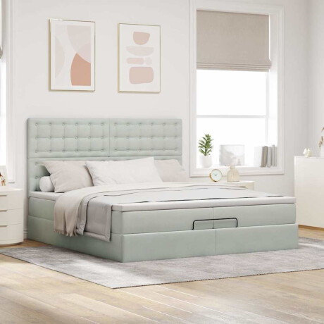 vidaXL Ottoman bed met matrassen 200x200cm fluweel lichtgrijs afbeelding3 - 1