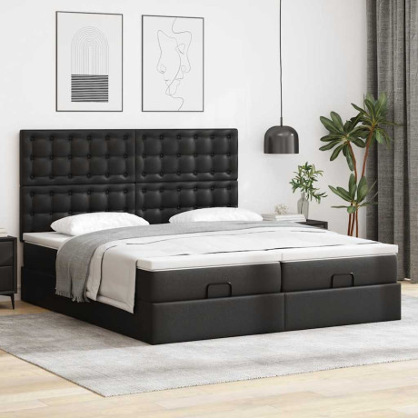 vidaXL Bedframe met matrassen 160x200cm kunstleer zwart afbeelding3 - 1