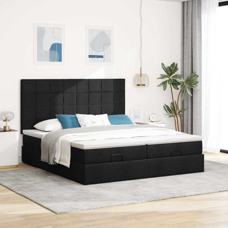 vidaXL Bedframe met matrassen 200x200cm stof zwart afbeelding3 - 1