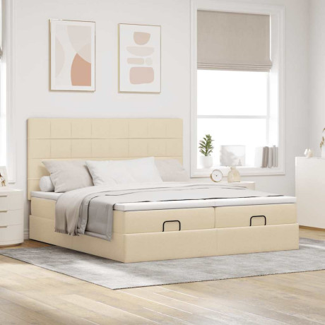 vidaXL Bedframe met matrassen 200x200cm stof crèmekleurig afbeelding3 - 1