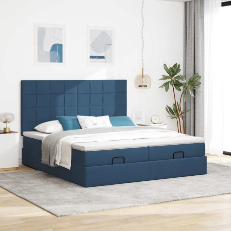 vidaXL Bedframe met matrassen 200x200cm stof blauw afbeelding3 - 1