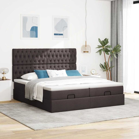 vidaXL Bedframe met matrassen 160x200cm stof donkerbruin afbeelding3 - 1