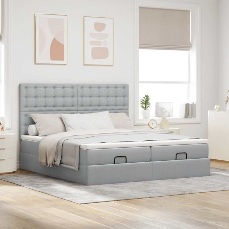vidaXL Ottoman bed met matrassen 160x200cm stof lichtgrijs afbeelding3 - 1