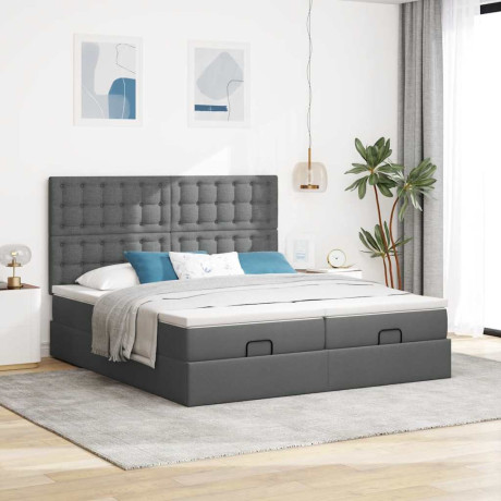 vidaXL Ottoman bed met matrassen 160x200cm stof donkergrijs afbeelding3 - 1