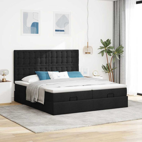 vidaXL Bedframe met matrassen 200x200cm stof zwart afbeelding3 - 1