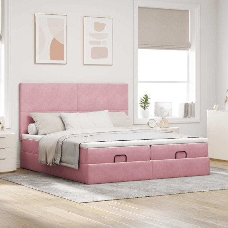 vidaXL Bedframe met matrassen 160x200cm fluweel roze afbeelding3 - 1