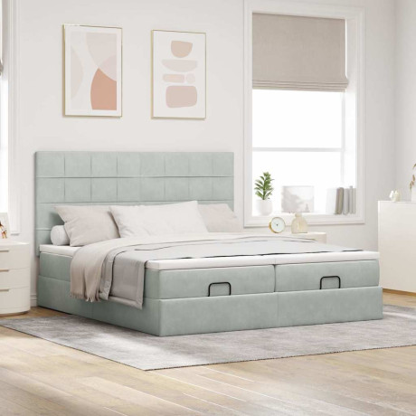 vidaXL Ottoman bed met matrassen 160x200cm fluweel lichtgrijs afbeelding3 - 1