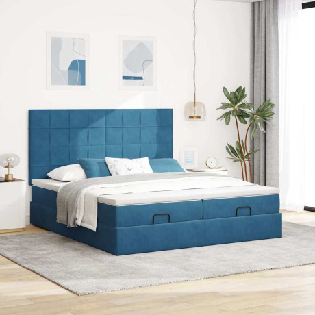 vidaXL Bedframe met matrassen 160x200cm fluweel donkerblauw afbeelding3 - 1