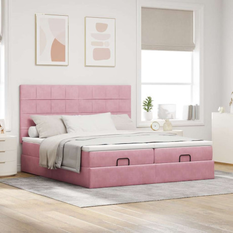 vidaXL Bedframe met matrassen 160x200cm fluweel roze afbeelding3 - 1