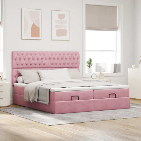 vidaXL Bedframe met matrassen 160x200cm fluweel roze afbeelding3 - 1