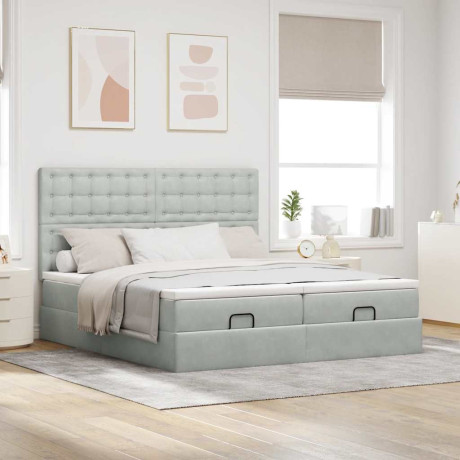 vidaXL Ottoman bed met matrassen 160x200cm fluweel lichtgrijs afbeelding3 - 1