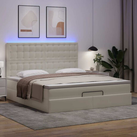 vidaXL Ottoman bed met matras en LED's 180x200cm kunstleer wit afbeelding3 - 1