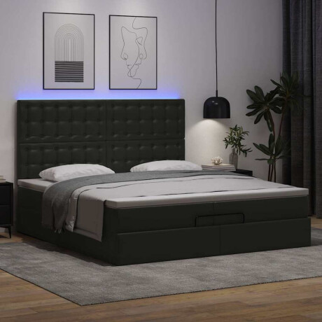 vidaXL Ottoman bed met matrassen en LED's 200x200cm kunstleer zwart afbeelding3 - 1