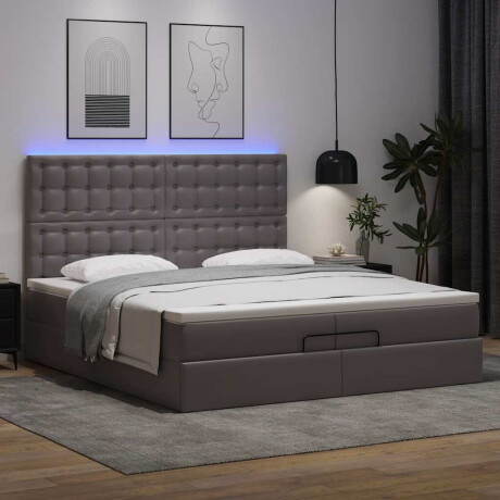vidaXL Ottoman bed met matrassen en LED's 200x200cm kunstleer grijs afbeelding3 - 1
