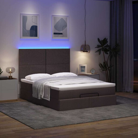 vidaXL Ottoman bed met matras en LED's 140x190cm stof donkerbruin afbeelding3 - 1