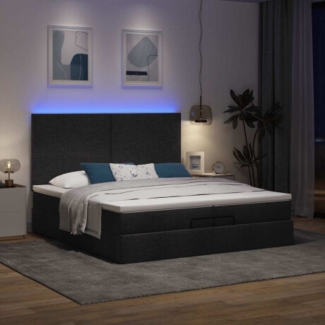 vidaXL Ottoman bed met matrassen en LED's 200x200cm stof zwart afbeelding3 - 1