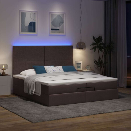vidaXL Ottoman bed met matrassen en LED's 200x200cm stof donkerbruin afbeelding3 - 1