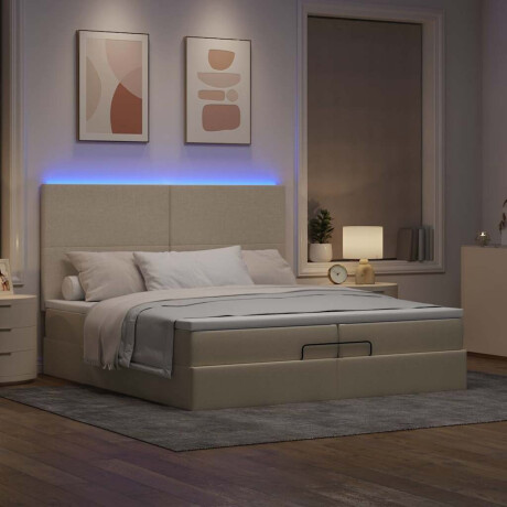 vidaXL Ottoman bed met matrassen en LED's 200x200cm stof crèmekleurig afbeelding3 - 1