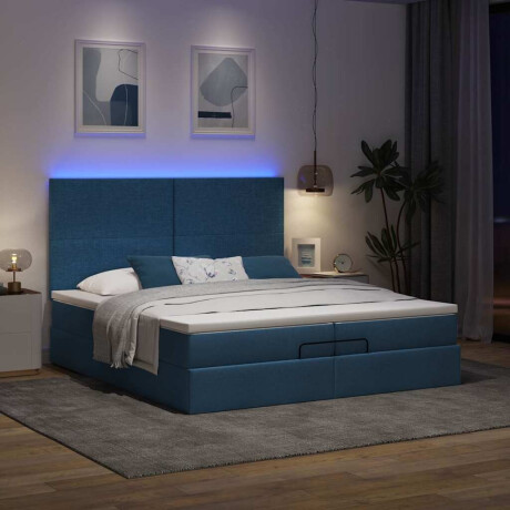 vidaXL Ottoman bed met matrassen en LED's 200x200cm stof blauw afbeelding3 - 1