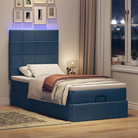 vidaXL Bed poef met matras en LED's 90x200 cm stof blauw afbeelding3 - 1