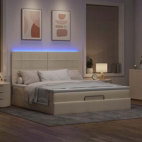 vidaXL Ottoman bed met matras en LED's 160x200cm stof crèmekleurig afbeelding3 - 1