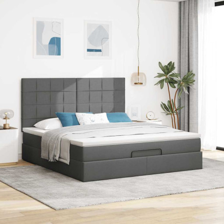 vidaXL Ottoman bed met matras en LED's 180x200cm stof donkergrijs afbeelding3 - 1