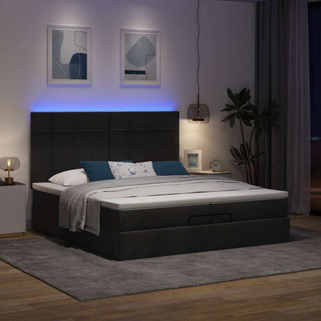 vidaXL Ottoman bed met matrassen en LED's 200x200cm stof zwart afbeelding3 - 1