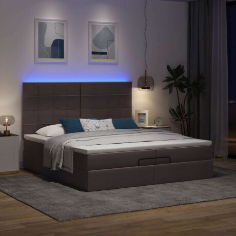vidaXL Ottoman bed met matrassen en LED's 200x200cm stof donkerbruin afbeelding3 - 1