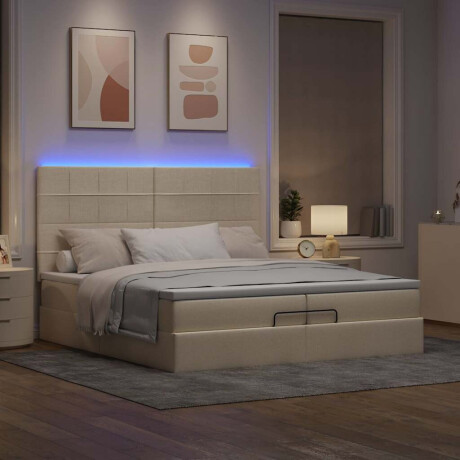 vidaXL Ottoman bed met matrassen en LED's 200x200cm stof crèmekleurig afbeelding3 - 1