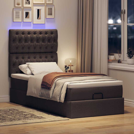 vidaXL Bed poef met matras en LED's 90x200 cm stof donkerbruin afbeelding3 - 1