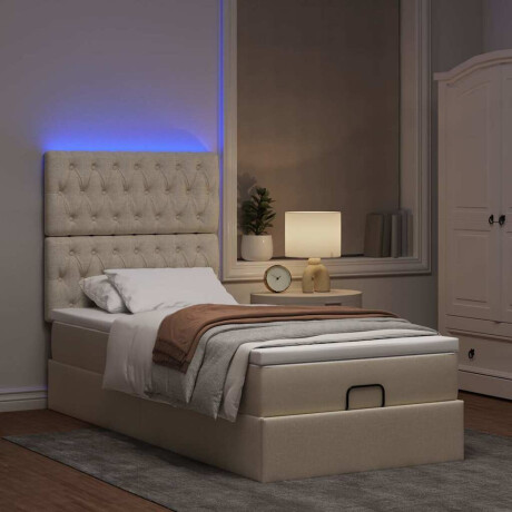 vidaXL Bed poef met matras en LED's 90x200 cm stof crèmekleurig afbeelding3 - 1