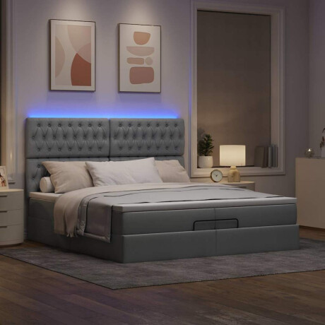 vidaXL Ottoman bed met matrassen en LED's 200x200cm stof lichtgrijs afbeelding3 - 1