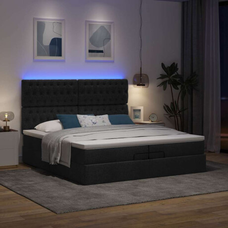 vidaXL Ottoman bed met matrassen en LED's 200x200cm stof zwart afbeelding3 - 1