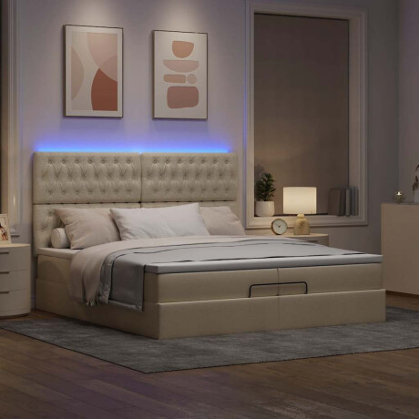 vidaXL Ottoman bed met matrassen en LED's 200x200cm stof crèmekleurig afbeelding3 - 1