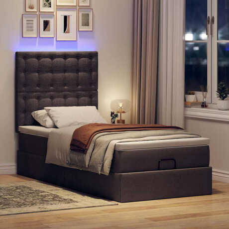 vidaXL Ottoman bed met matras en LED's 80x200cm stof donkerbruin afbeelding3 - 1