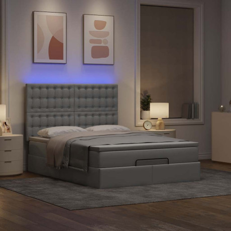 vidaXL Ottoman bed met matras en LED's 140x200cm stof lichtgrijs afbeelding3 - 1
