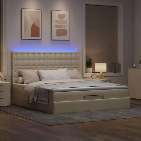 vidaXL Ottoman bed met matras en LED's 180x200cm stof crèmekleurig afbeelding3 - 1