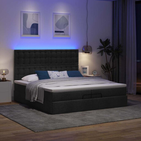 vidaXL Ottoman bed met matrassen en LED's 200x200cm stof zwart afbeelding3 - 1