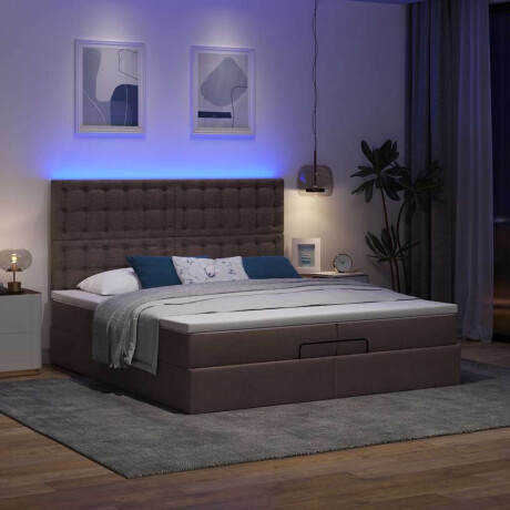 vidaXL Ottoman bed met matrassen en LED's 200x200cm stof donkerbruin afbeelding3 - 1